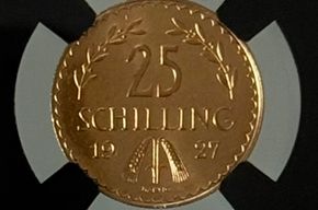 25 Schilling Gold 1927 - CCG MS 65 Top Pop (Neuwertig)