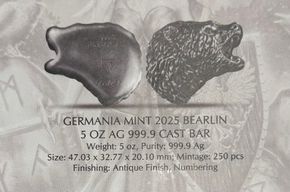 Bearlin 2025 - Germania Mint - World Money Fair - Antique Finish - 5 oz (Nummer 240 von 250 ) Preis &euro; 495,-