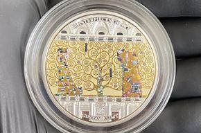 Gustav Klimt - Lebensbaum 3oz Silberm&uuml;nze mit 18 Swarovski Kristallen (Masterpieces of Art) Preis &euro; 480,- (i. K.)